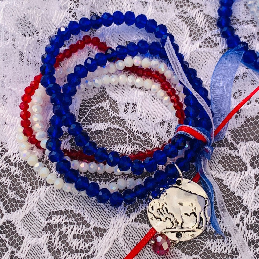 “Mafia Up!’ Buffalo Bills stretch bracelets with Buffalo charm.